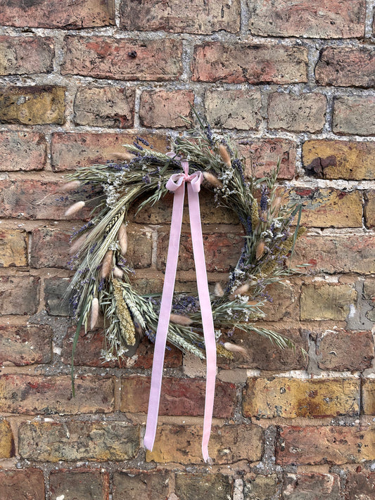 Dried Wildflower Wreath with Velvet Ribbon