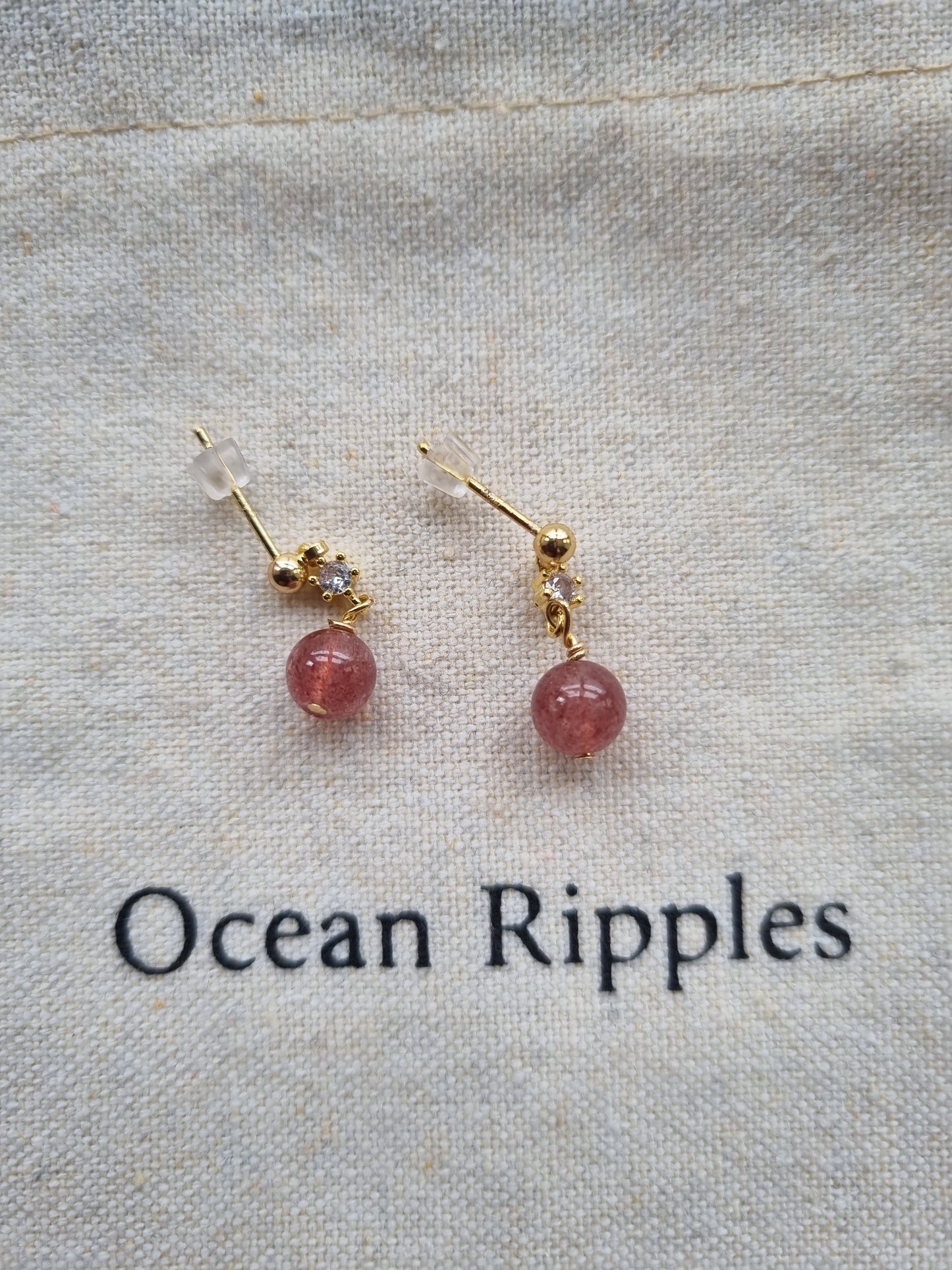 14ct Gold Plated Strawberry Quartz Drop Earrings