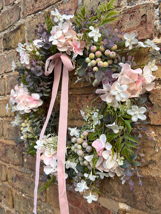 Blush Hydrangea Artificial Wreath