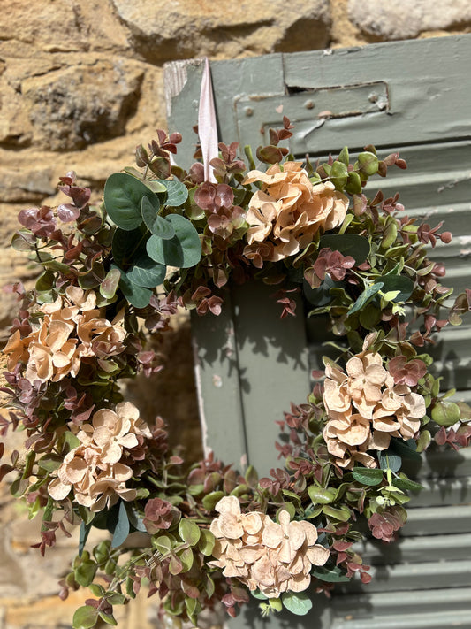 Cream Hydrangea & Eucalyptus Artificial Wreath