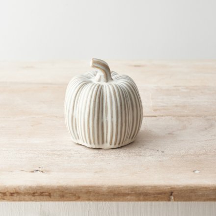 Rustic Cream Ceramic Pumpkin - The Barn Shed