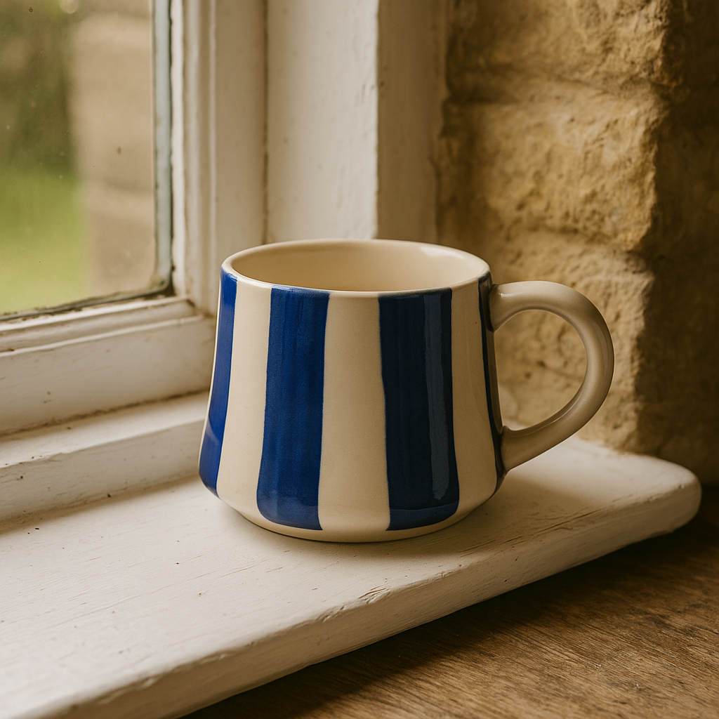 Blue and White Striped Mug