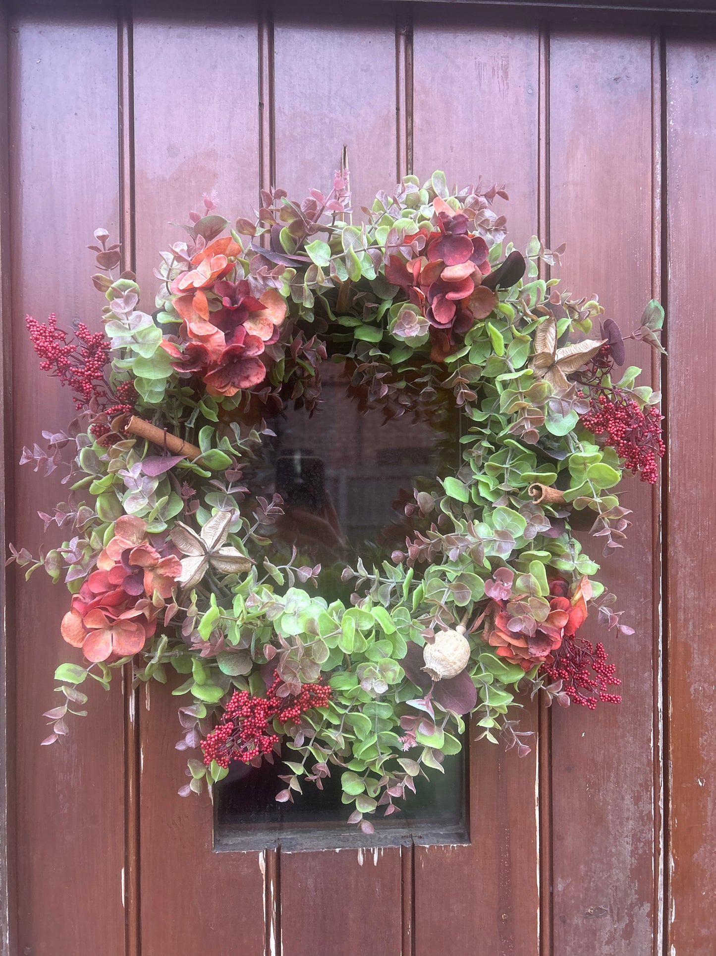Autumn /Winter Hydrangea & Eucalyptus Artificial Wreath with Berries and Botanicals