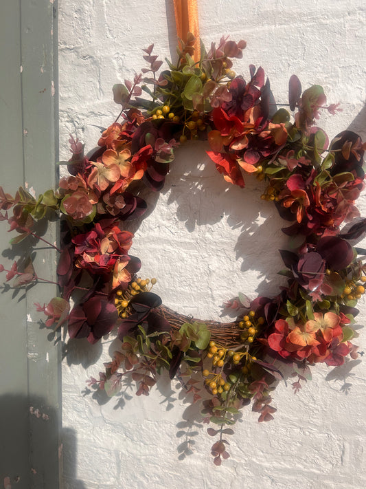 Autumn Hydrangea & Berry Wreath-Red & Orange Artificial Door Decoration