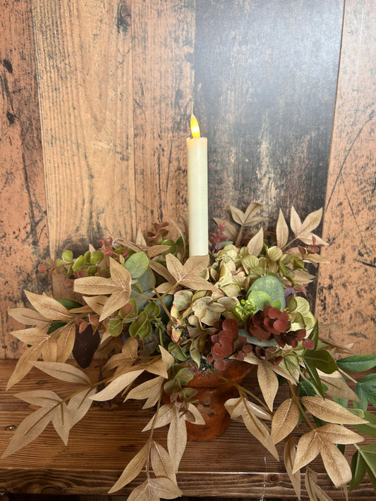 Faux Flower and candle Table Centrepiece -Hydrangea