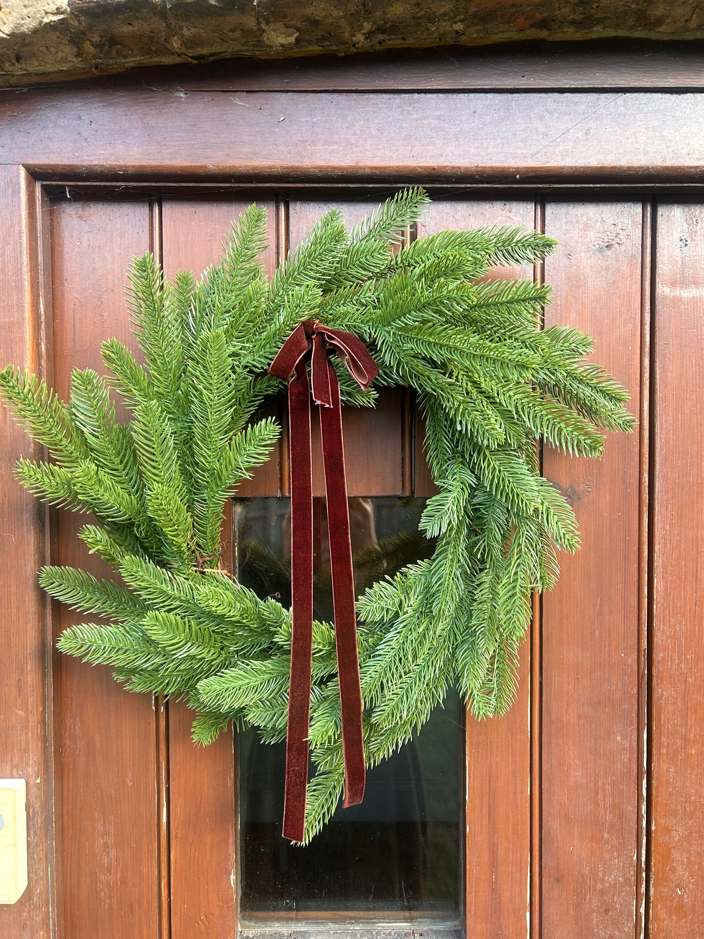 Christmas Faux Pine Wreath with Velvet Ribbon
