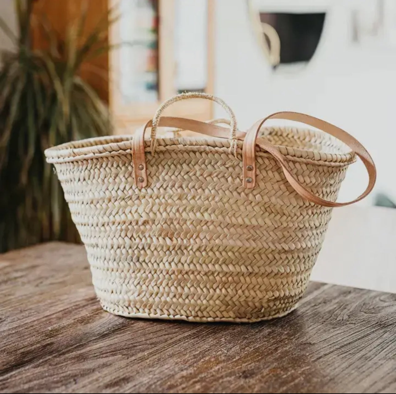 French Market Basket with Leather Straps