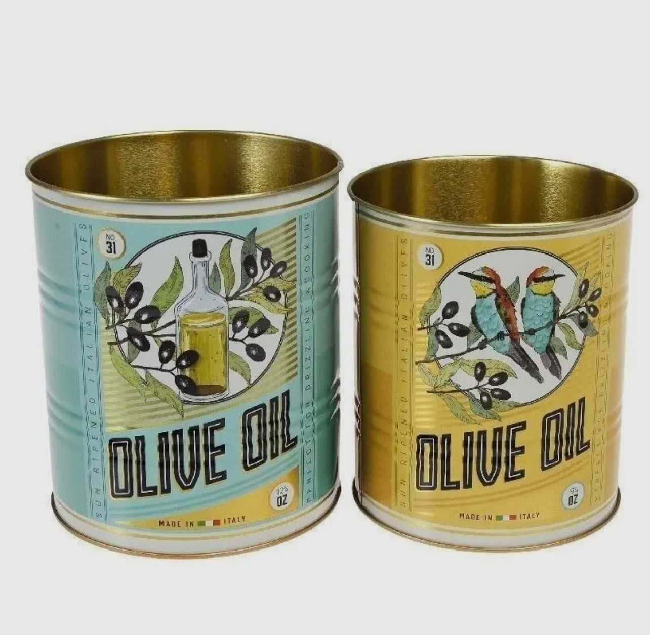 Set of 2 Retro Olive Oil Storage Tins