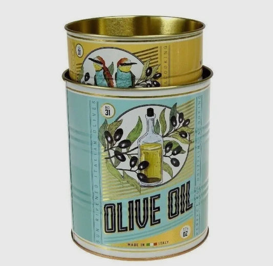 Set of 2 Retro Olive Oil Storage Tins