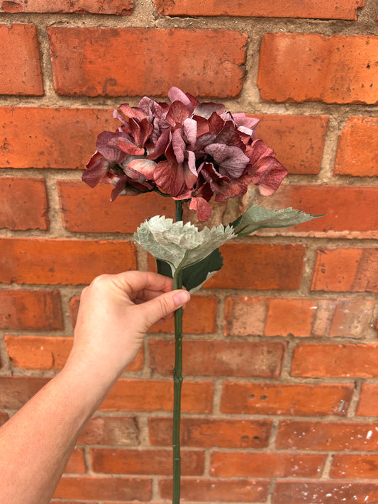 Faux Hydrangea Stem – Dusty Rose & Plum