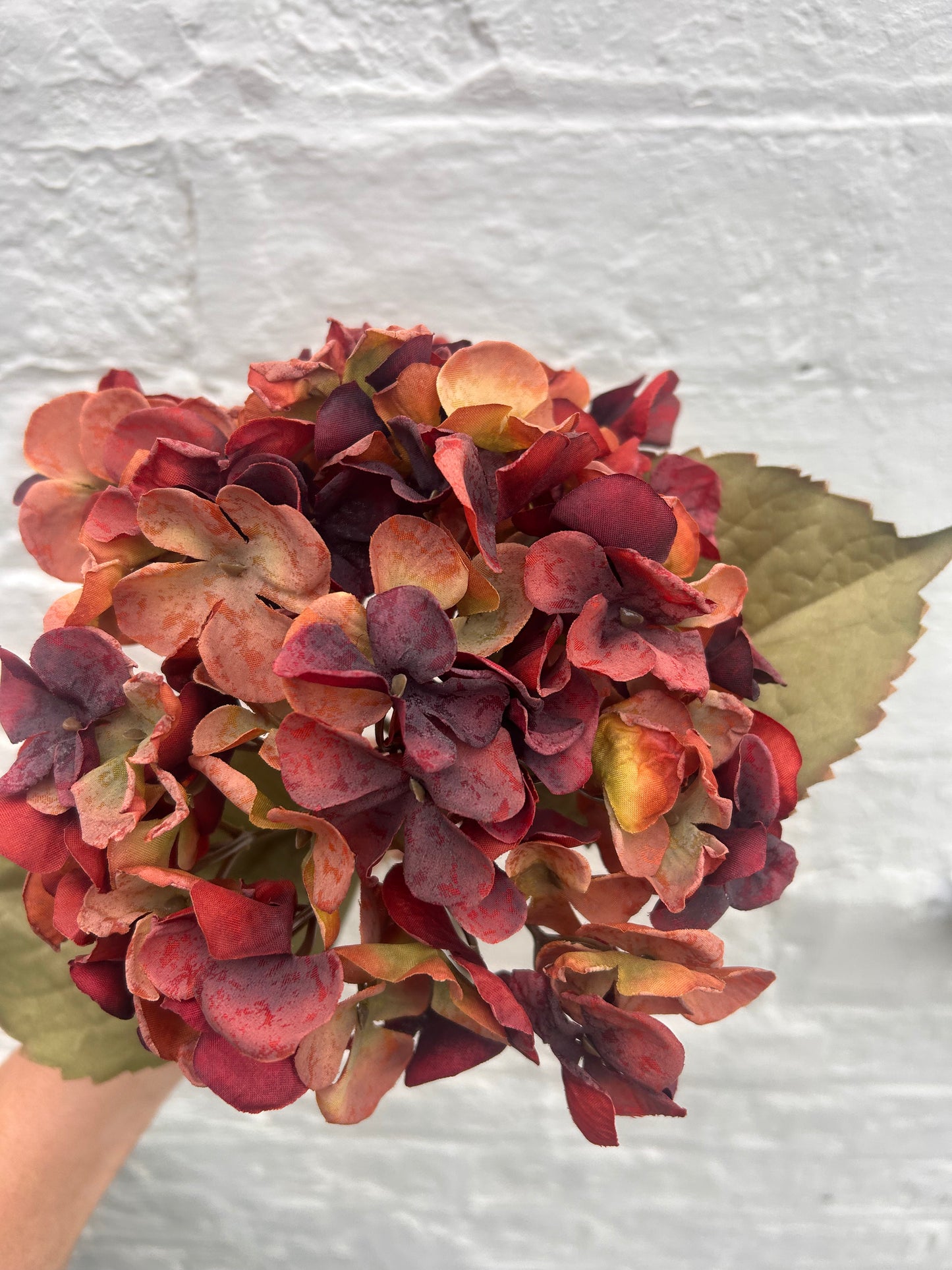 Faux Hydrangea Stem – Burnt Orange & Burgundy