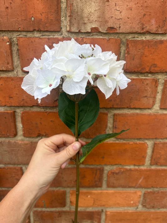Faux Hydrangea Stem – White