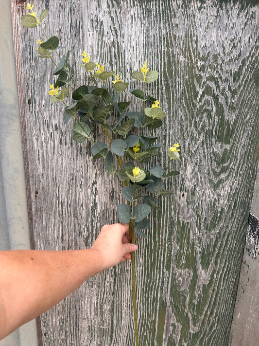 Faux Eucalyptus Spray with Yellow Buds
