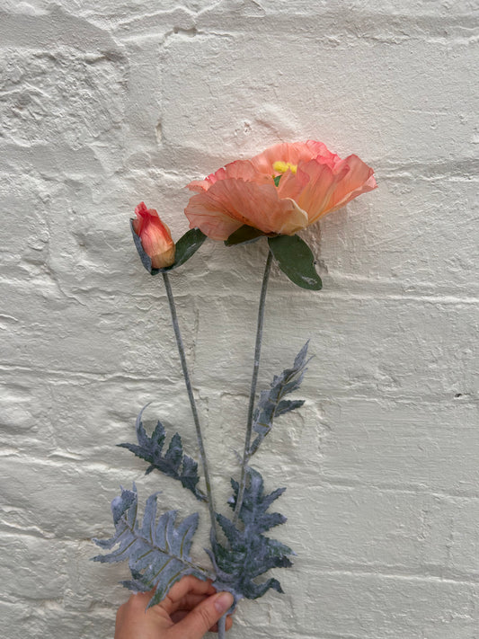 Faux Coral Poppy Stem