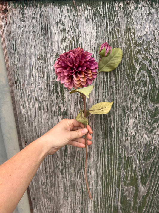 Faux Dahlia Stem – Plum & Blush