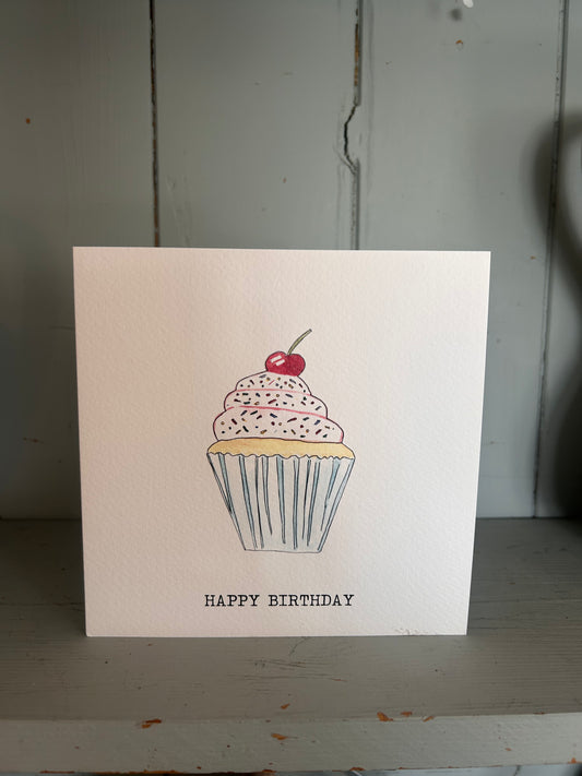 Hand Illustrated Cupcake Happy Birthday Card
