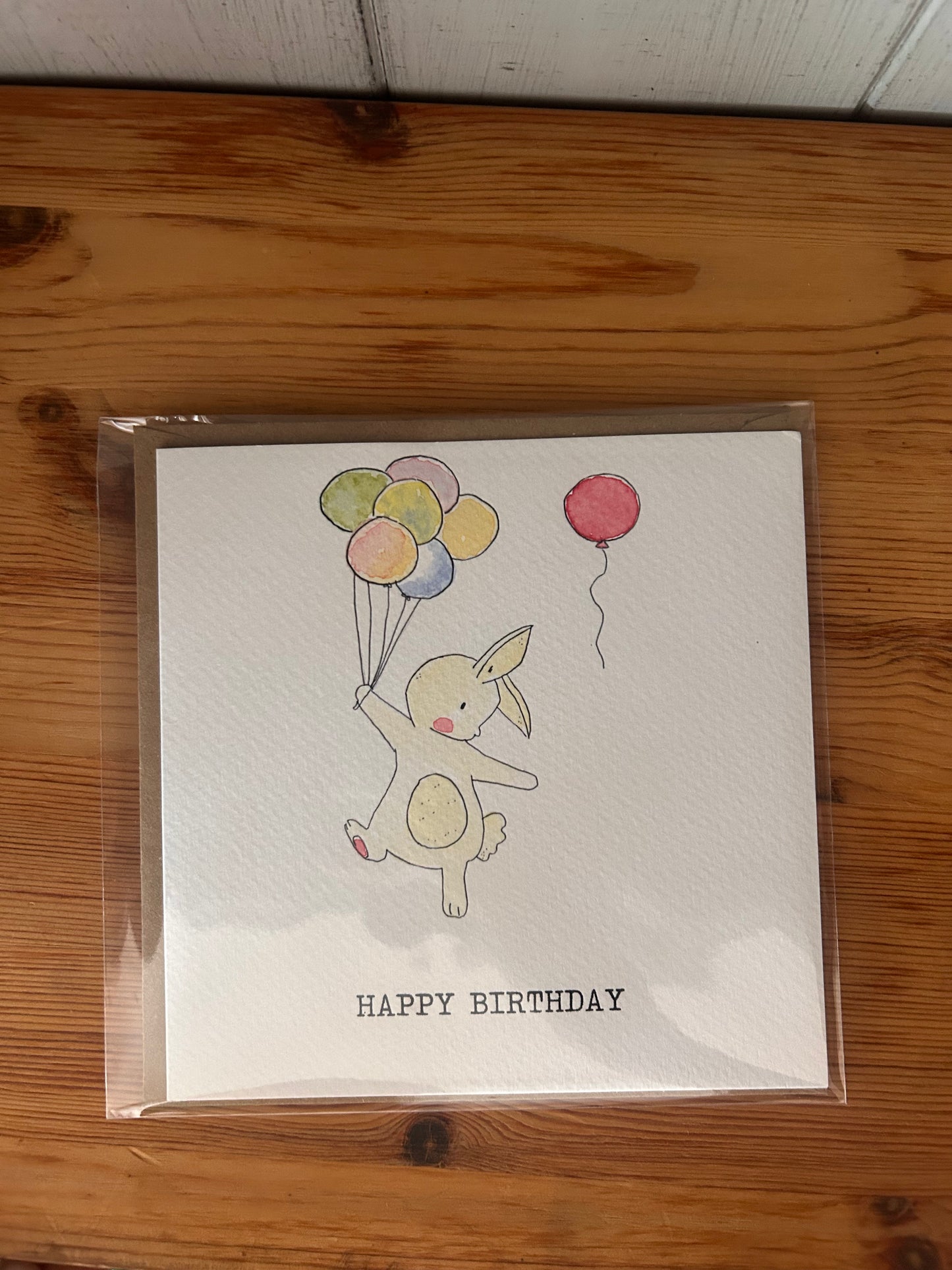 Hand Illustrated Bunny & Balloons Birthday Card