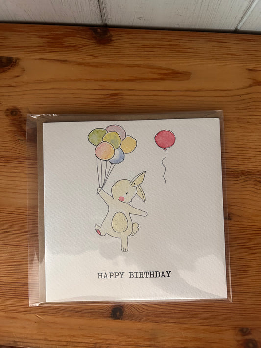 Hand Illustrated Bunny & Balloons Birthday Card