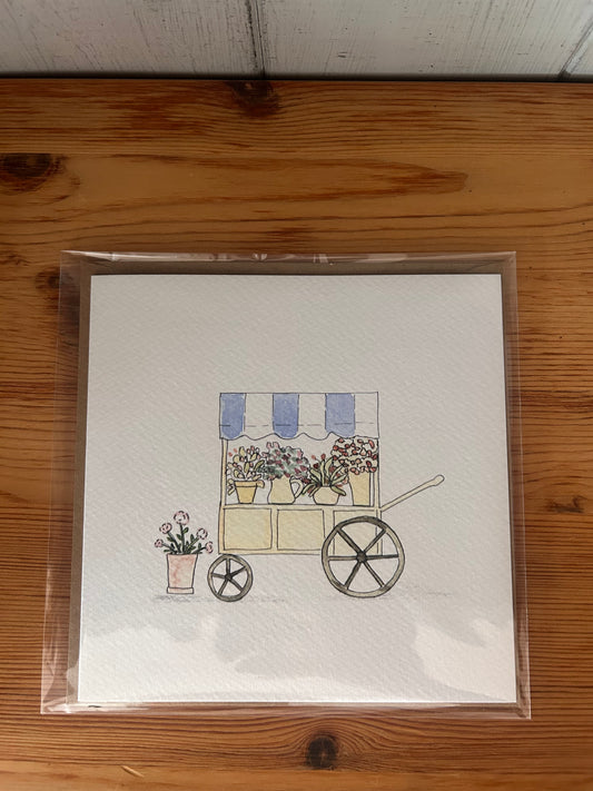 Hand Illustrated Flower Cart Card