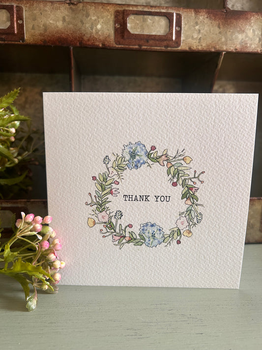 Hand Illustrated Floral Wreath Thank You Card