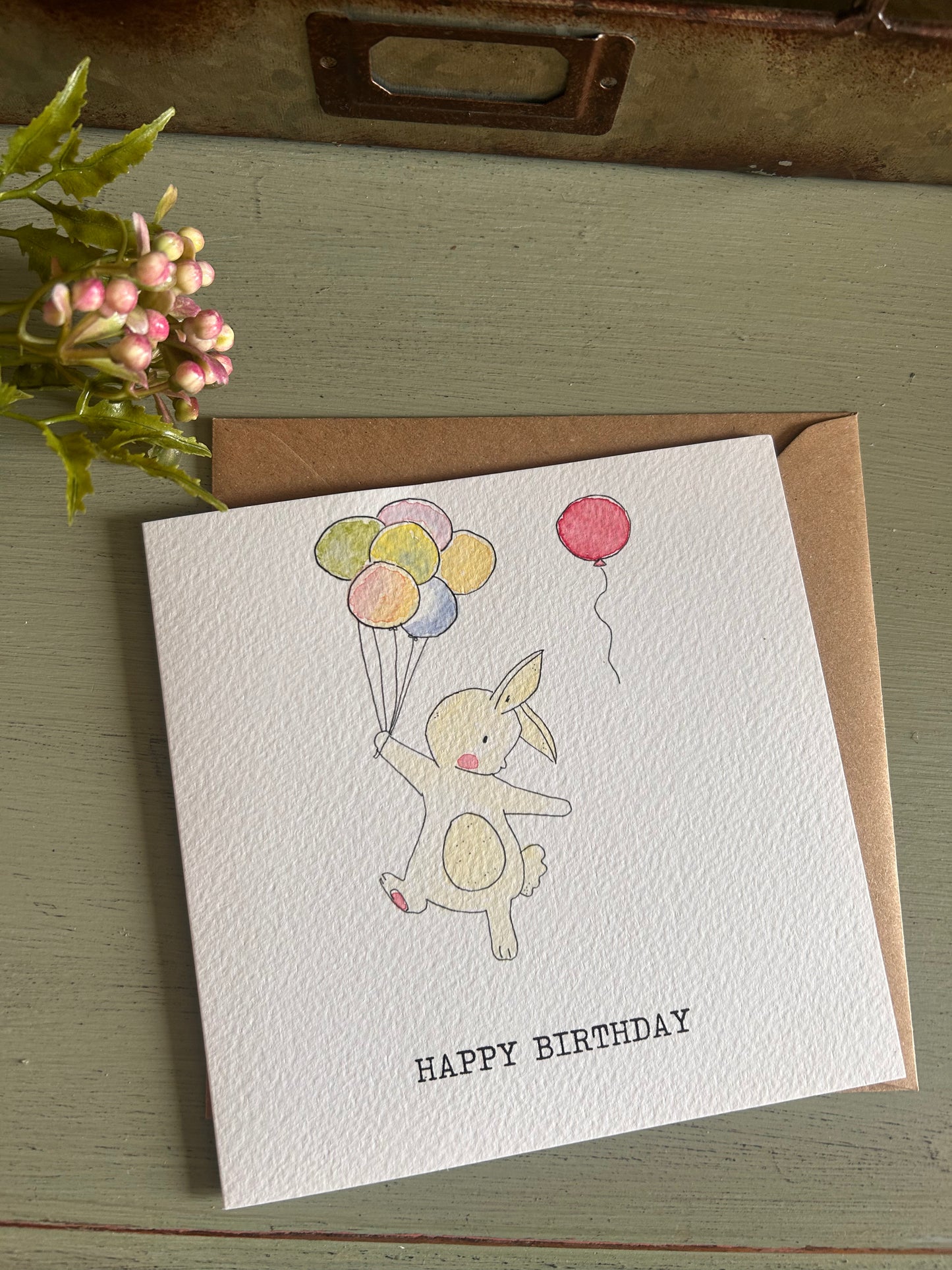 Hand Illustrated Bunny & Balloons Birthday Card