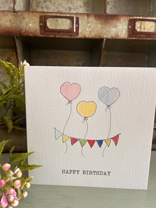 Hand Illustrated Heart Balloon Birthday Card