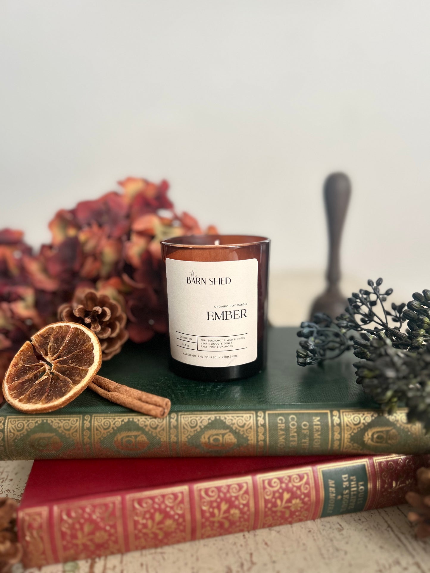 Rustic Handmade Candle - Ember| Cosy, Woodland Nature Scent in Amber Glass Pot