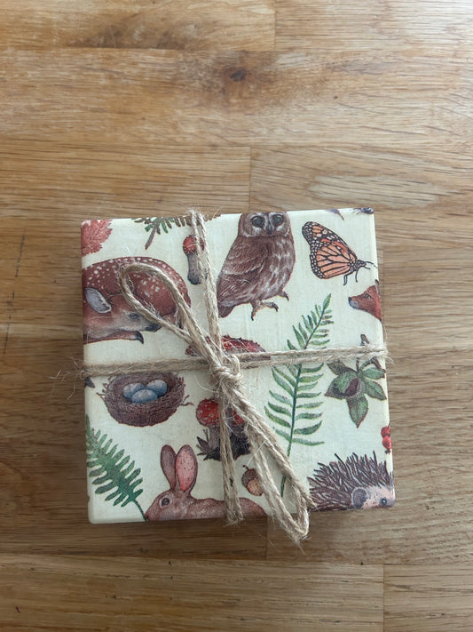 Handmade Woodland Ceramic Coasters- Set of 4