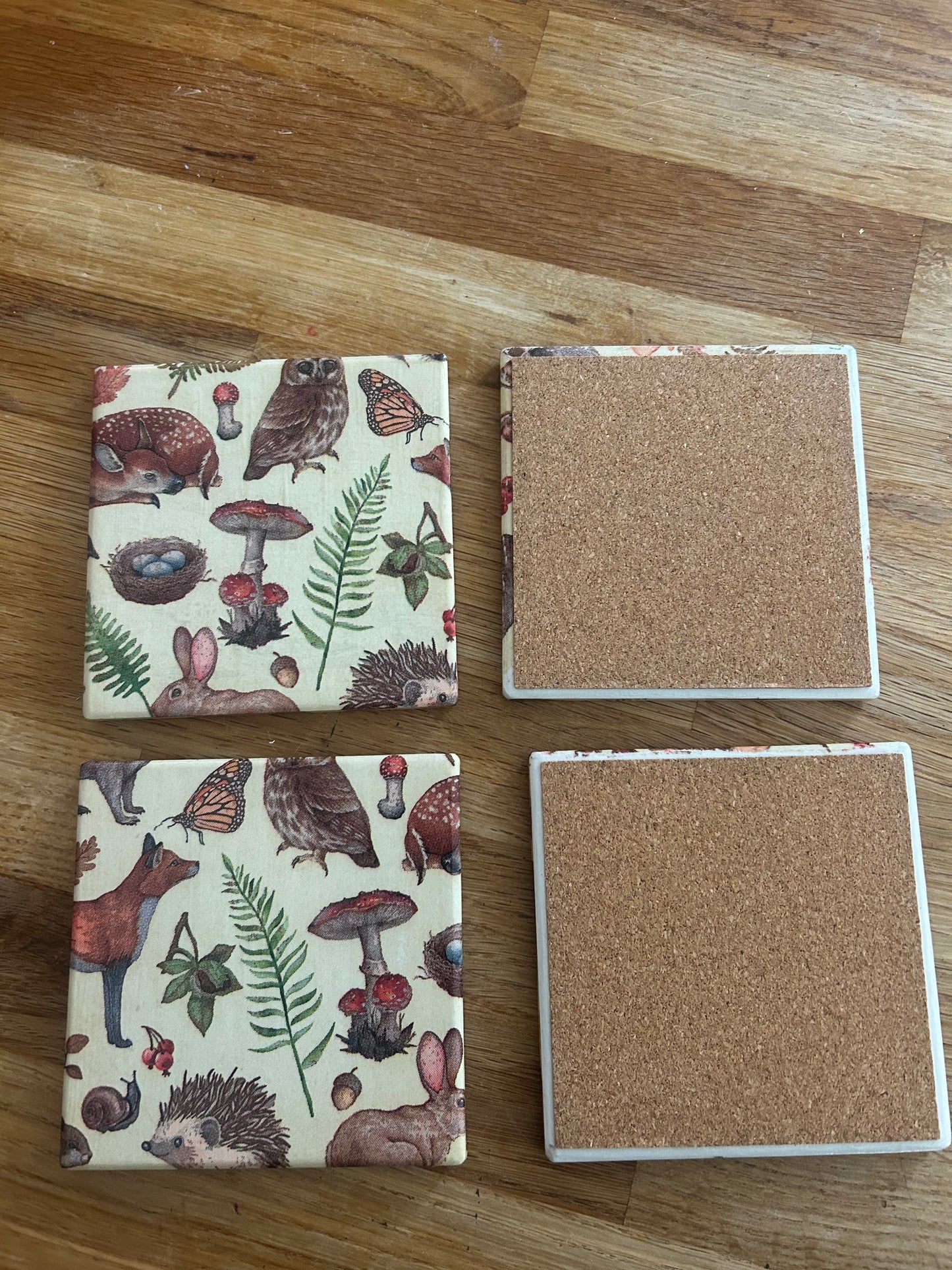 Handmade Woodland Ceramic Coasters- Set of 4