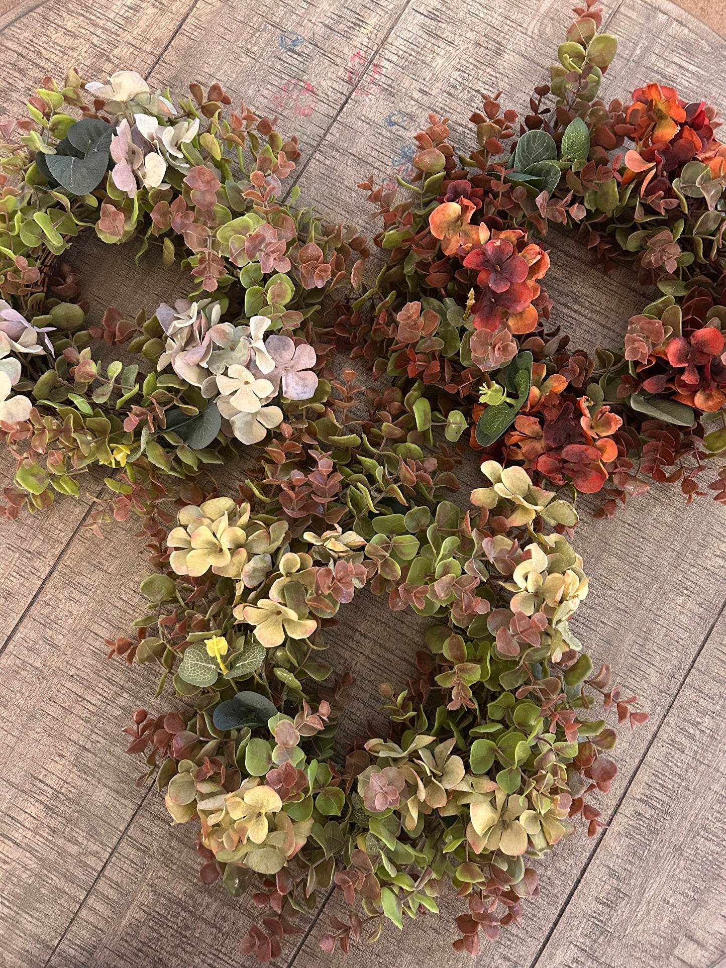 Vintage Blue Hydrangea & Eucalyptus Artificial Wreath and Table Centre Bundle