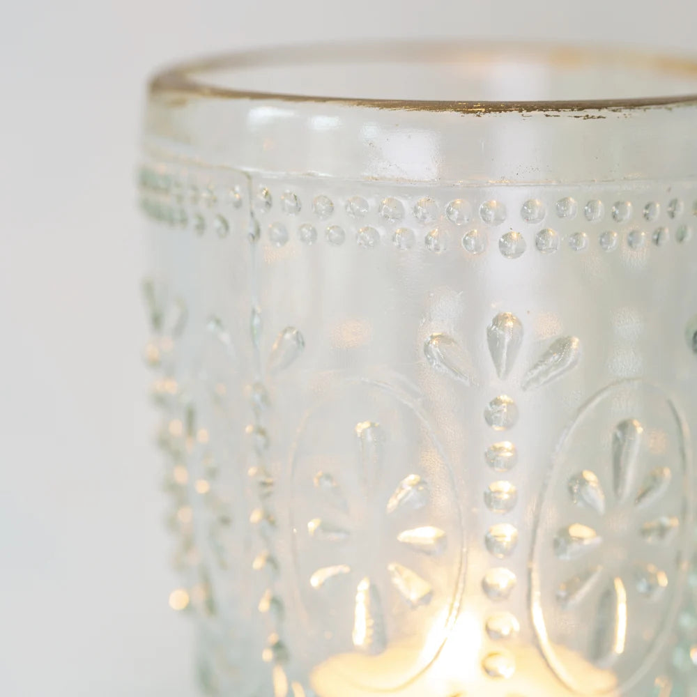 Glass Flower Tealight Holder with Gold Rim