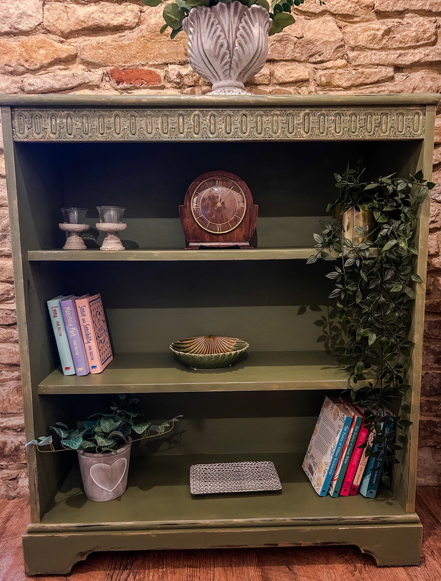 Country Refurbished Bookcase in Olive - The Barn Shed