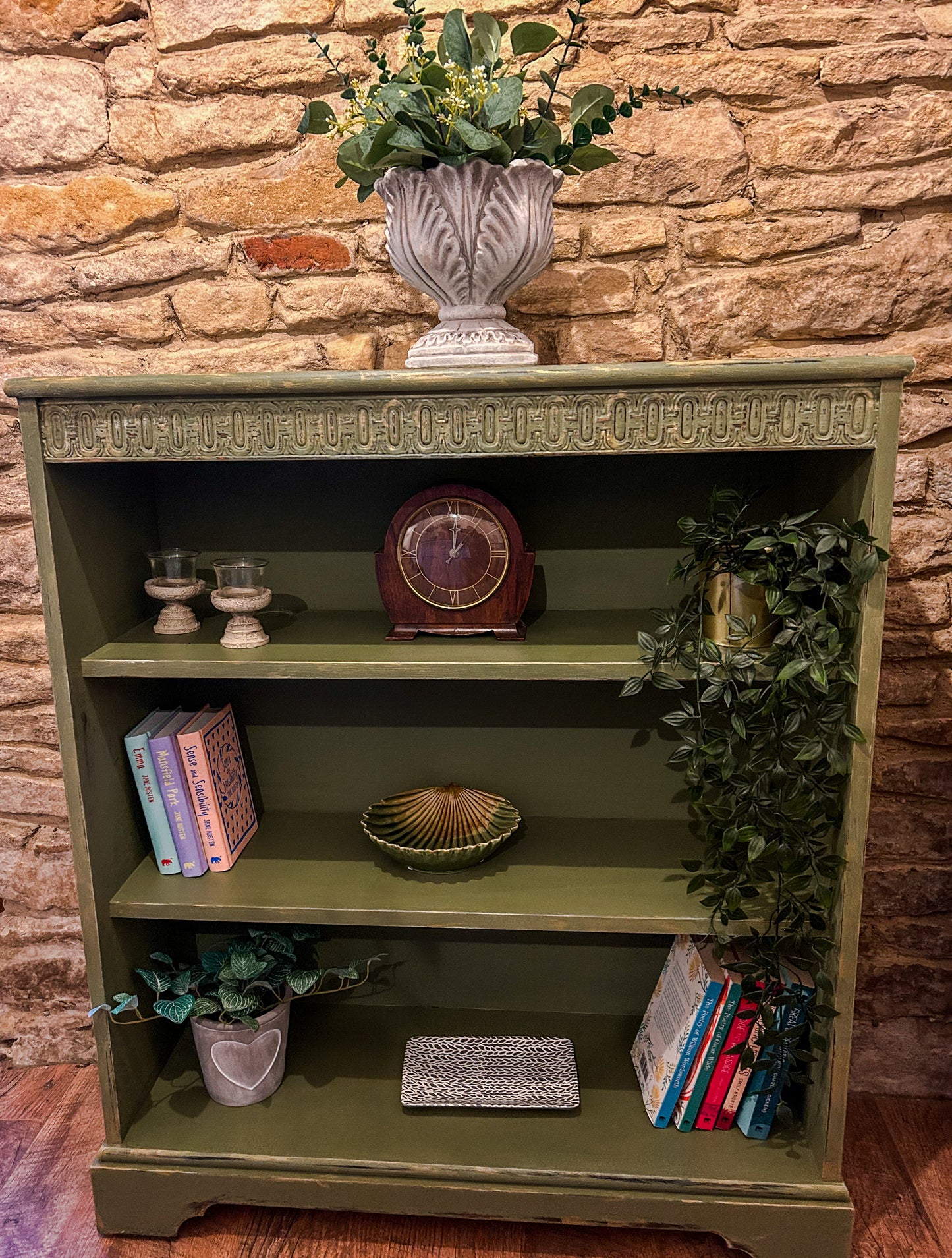 Country Refurbished Bookcase in Olive - The Barn Shed