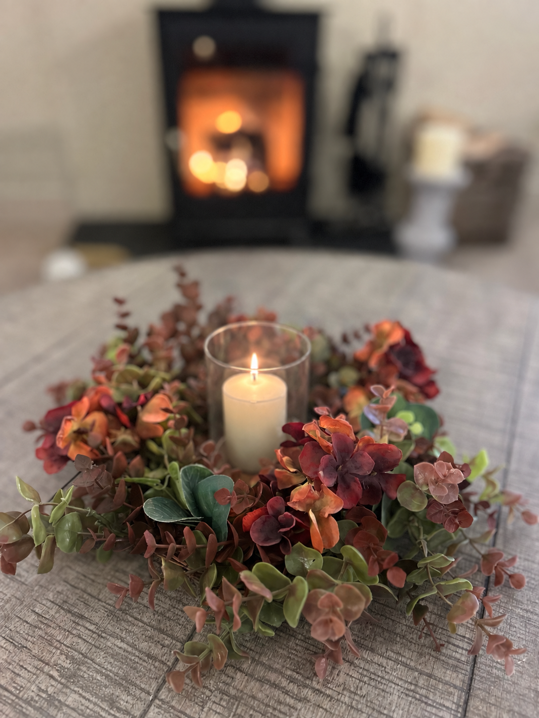 Autumn Hydrangea & Eucalyptus Artificial Wreath and Table Centre Bundle
