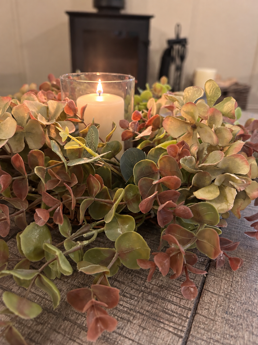 Green Hydrangea & Eucalyptus Table Centre with Candle