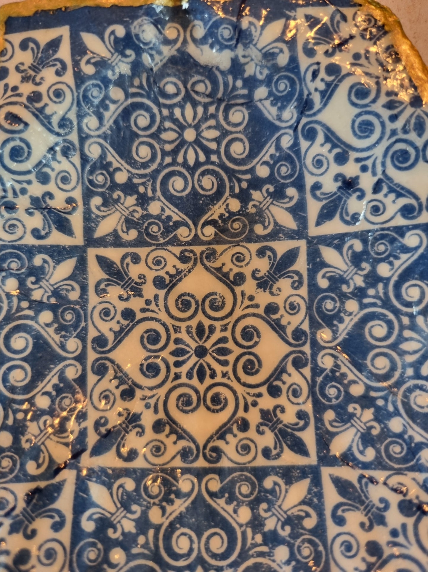 Blue Tile Pattern Scallop Shell Trinket Dish