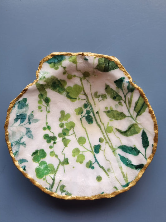 Fresh Botanical Green Scallop Shell Trinket Dish