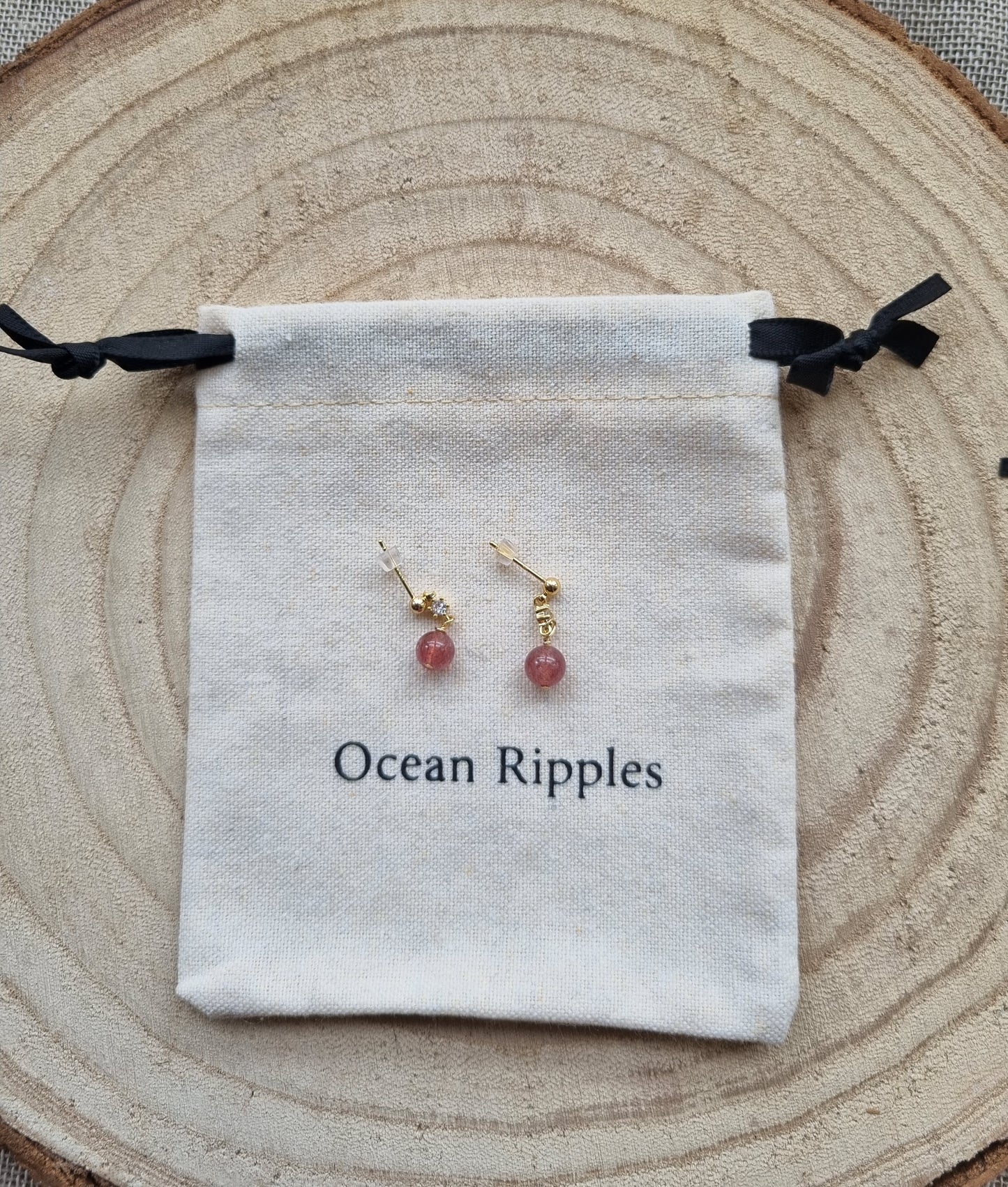 14ct Gold Plated Strawberry Quartz Drop Earrings
