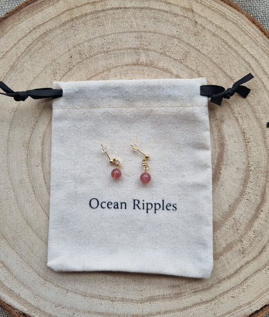 14ct Gold Plated Strawberry Quartz Drop Earrings