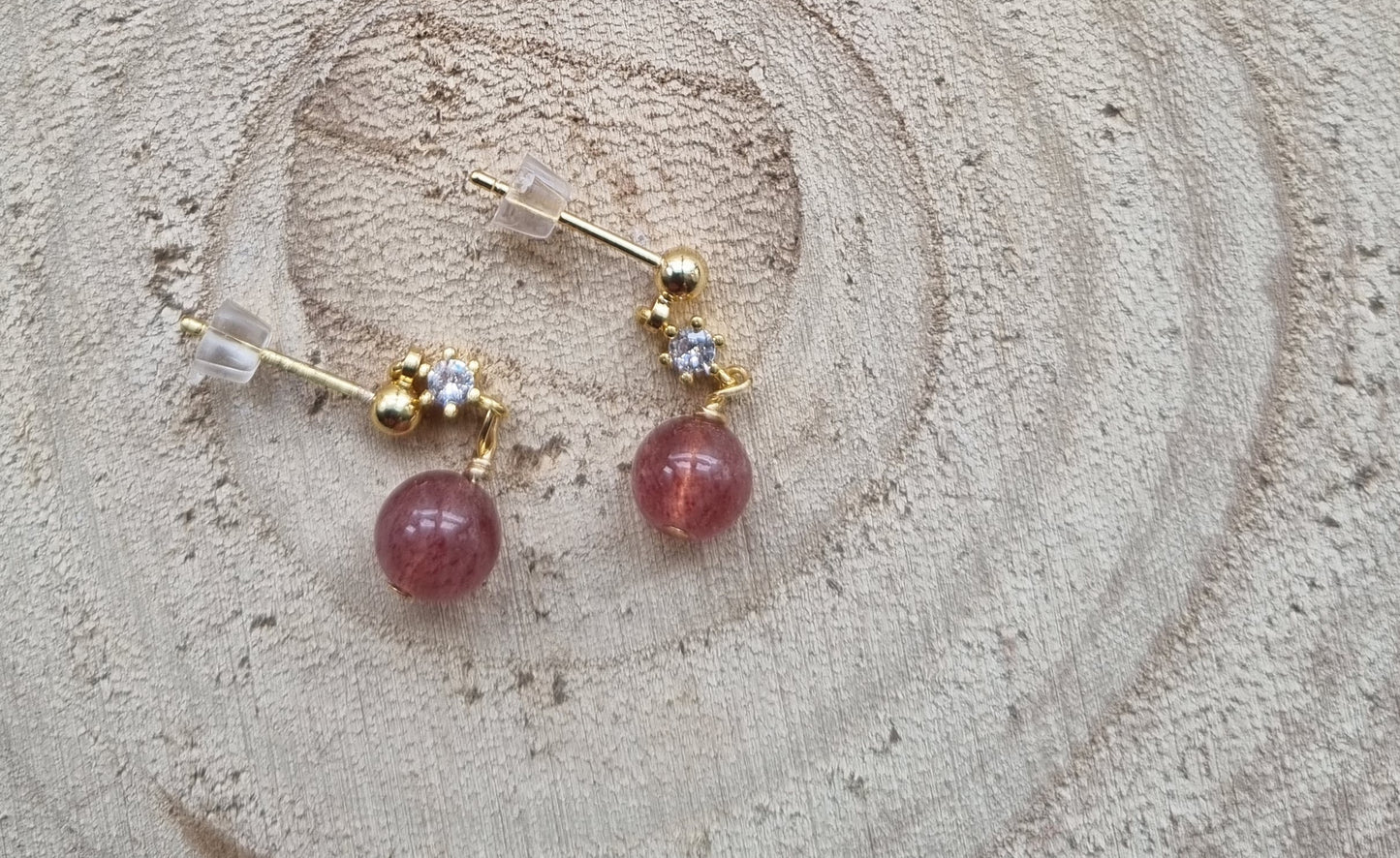 14ct Gold Plated Strawberry Quartz Drop Earrings
