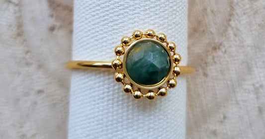 18ct Gold Plated Natural Stone Flower Ring-Aventurine
