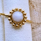 18ct Gold Plated Natural Stone Flower Ring-White Jade