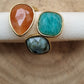 18Ct Gold Plated Faceted Natural Stone Ring with Ammonite, African Turquoise & Red Aventurine