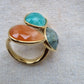 18Ct Gold Plated Faceted Natural Stone Ring with Ammonite, African Turquoise & Red Aventurine