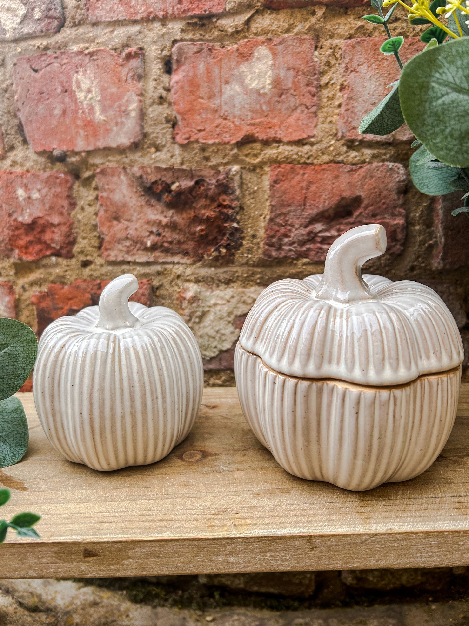 Rustic Cream Ceramic Pumpkin - The Barn Shed