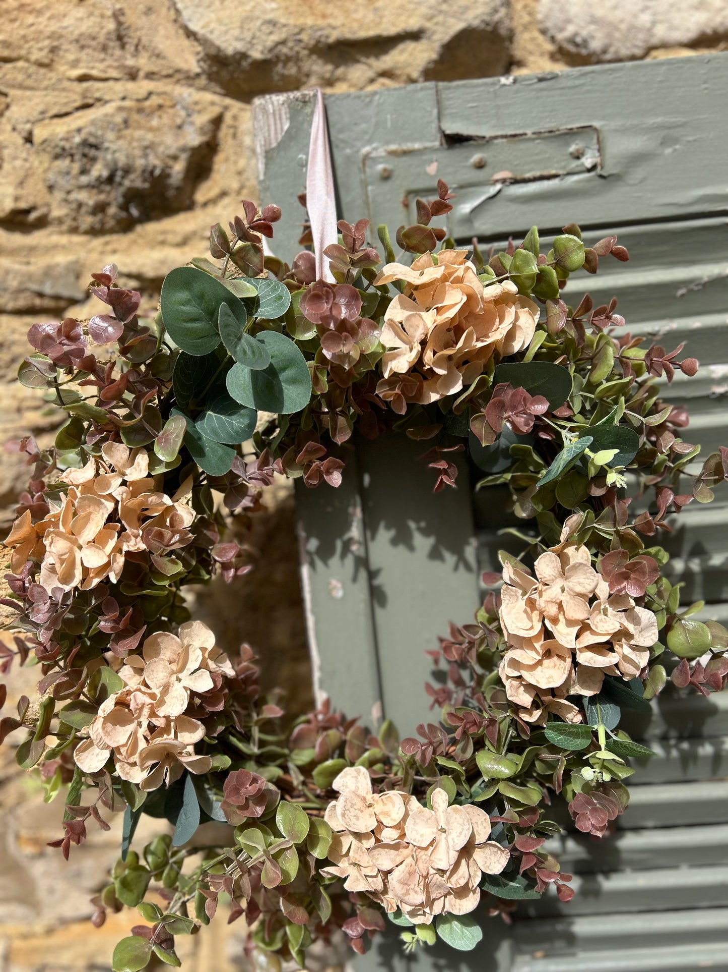 Cream Hydrangea & Eucalyptus Artificial Wreath