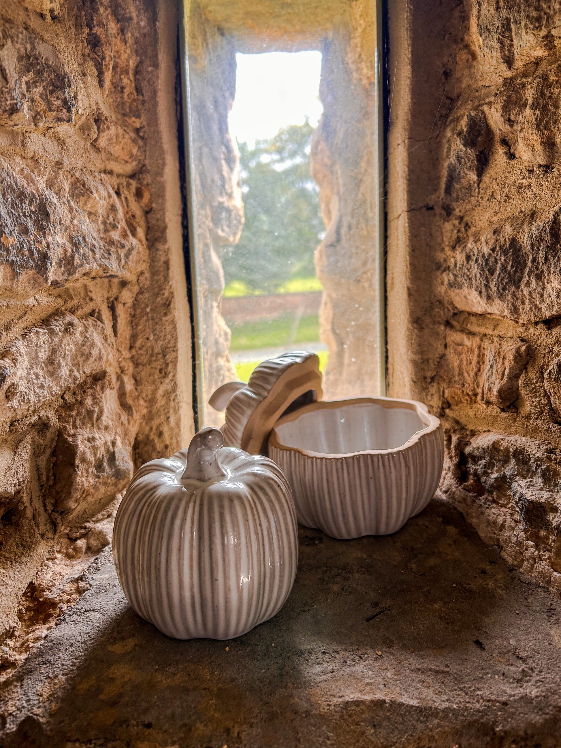 Rustic Cream Ceramic Pumpkin - The Barn Shed