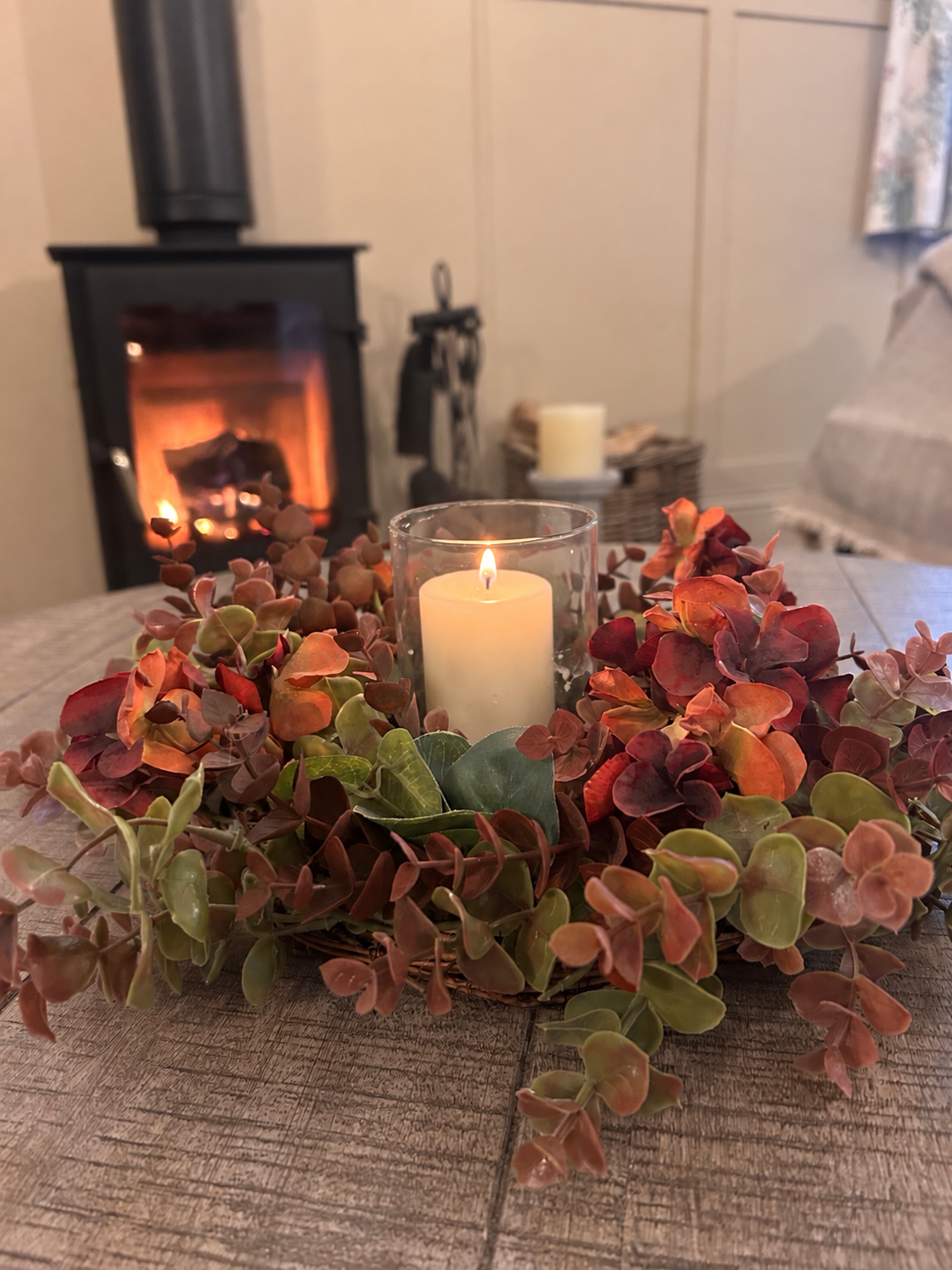 Autumn Hydrangea & Eucalyptus Artificial Wreath and Table Centre Bundle