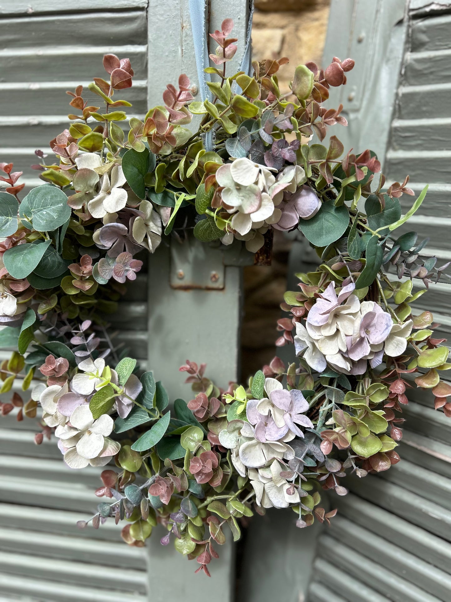 Blue Hydrangea & Eucalyptus Artificial Wreath