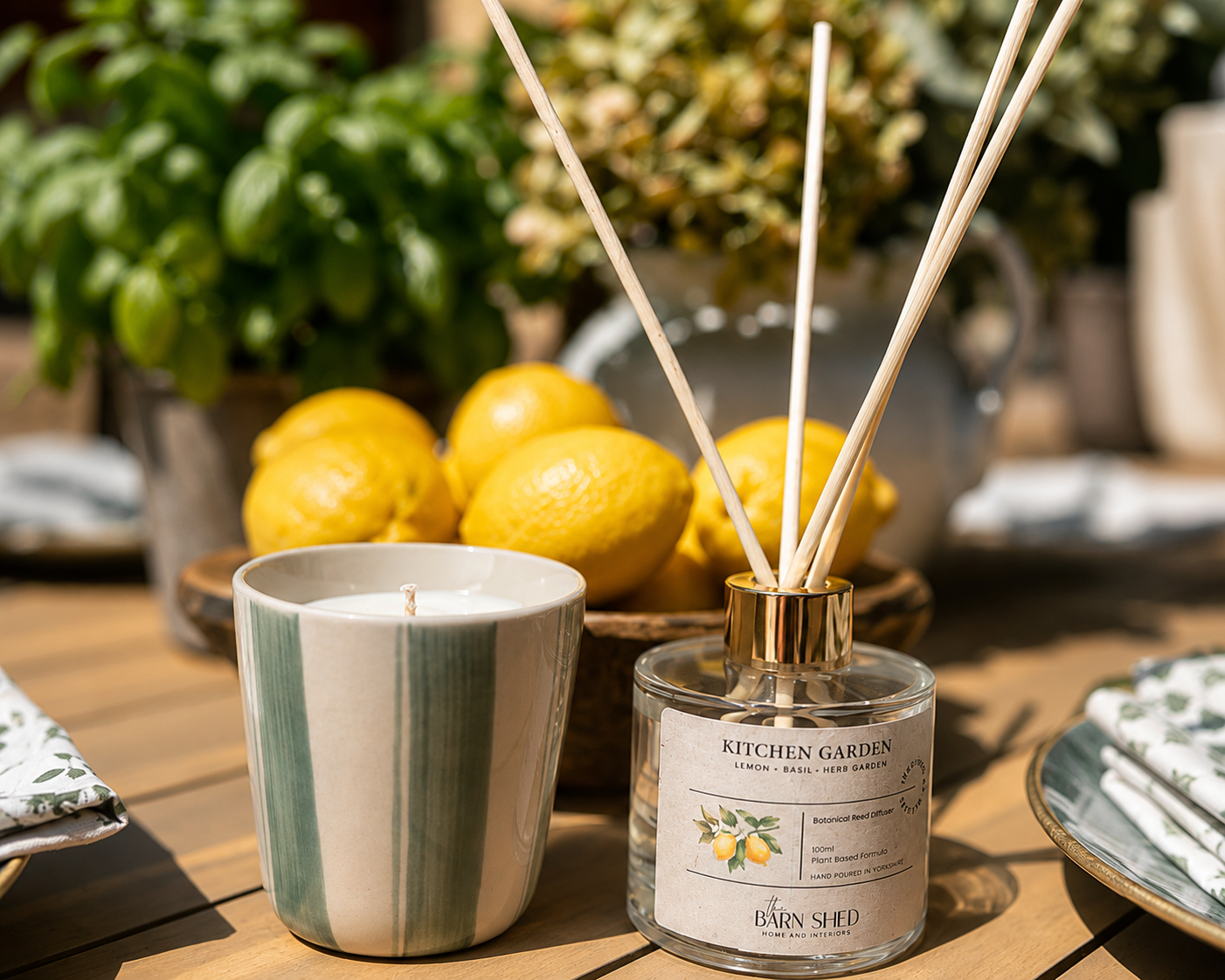 Kitchen Garden Natural Essential Oil Ceramic Candle- Lemon and Basil